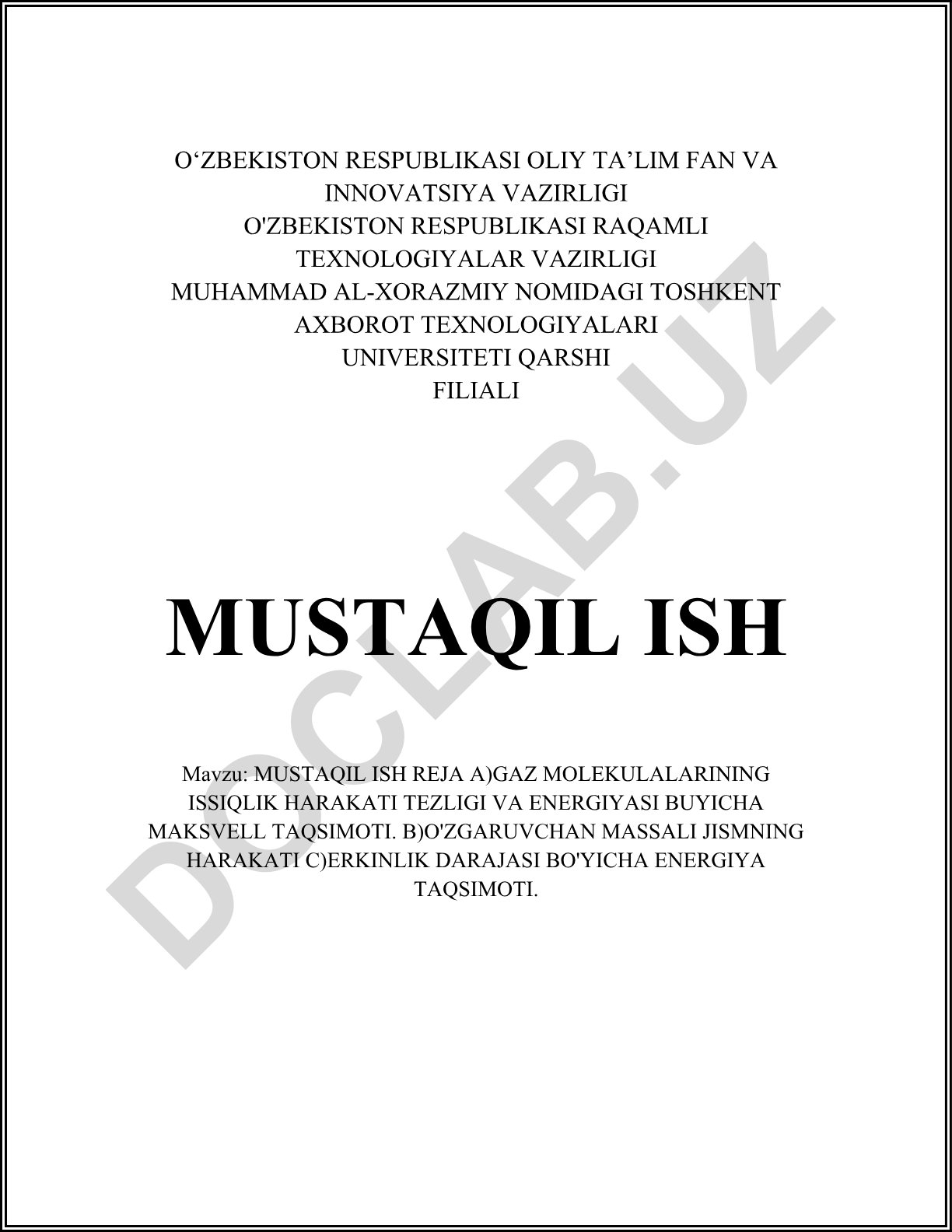 Gaz molekulalarining issiqlik harakati va Maksvell taqsimoti