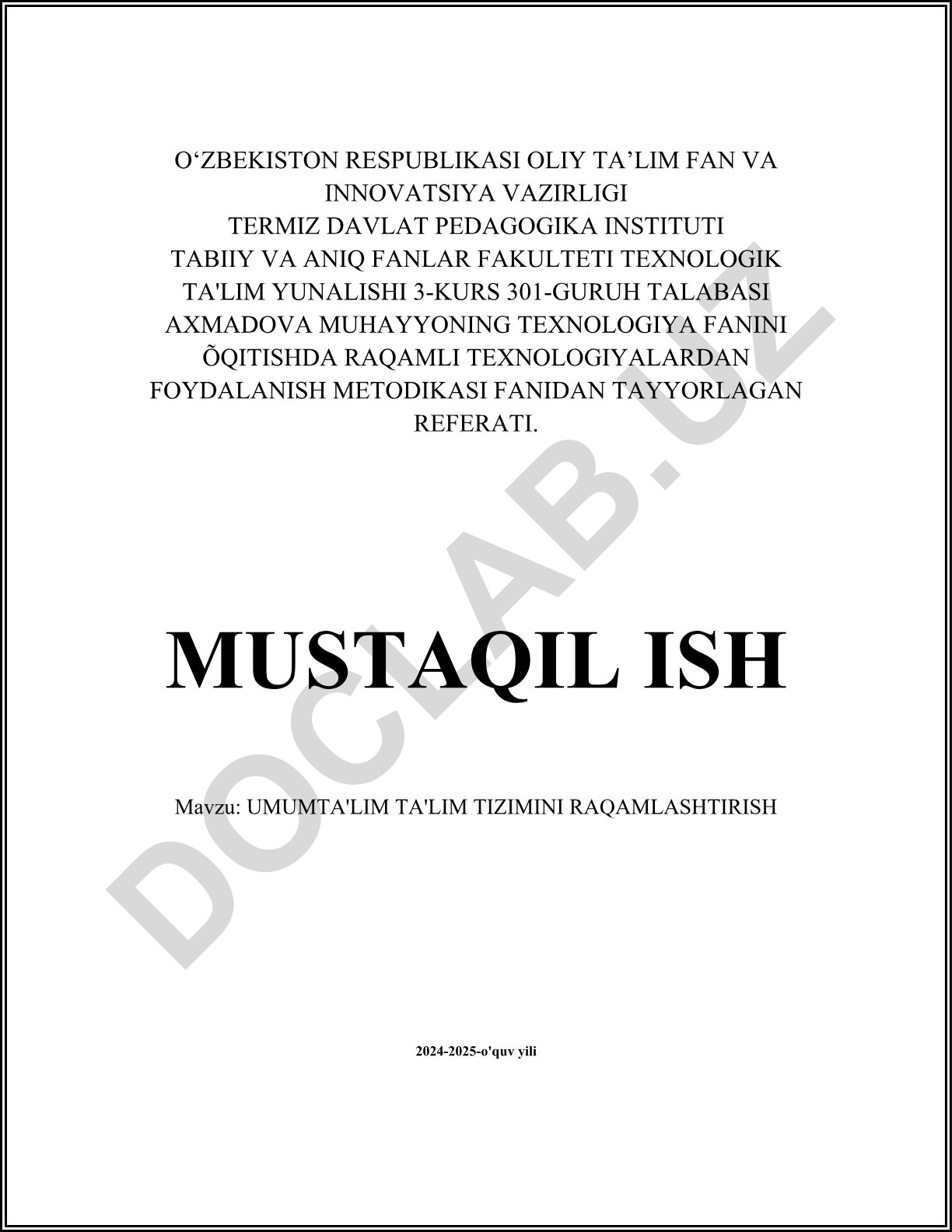 Umumta'lim ta'lim tizimini raqamlashtirish