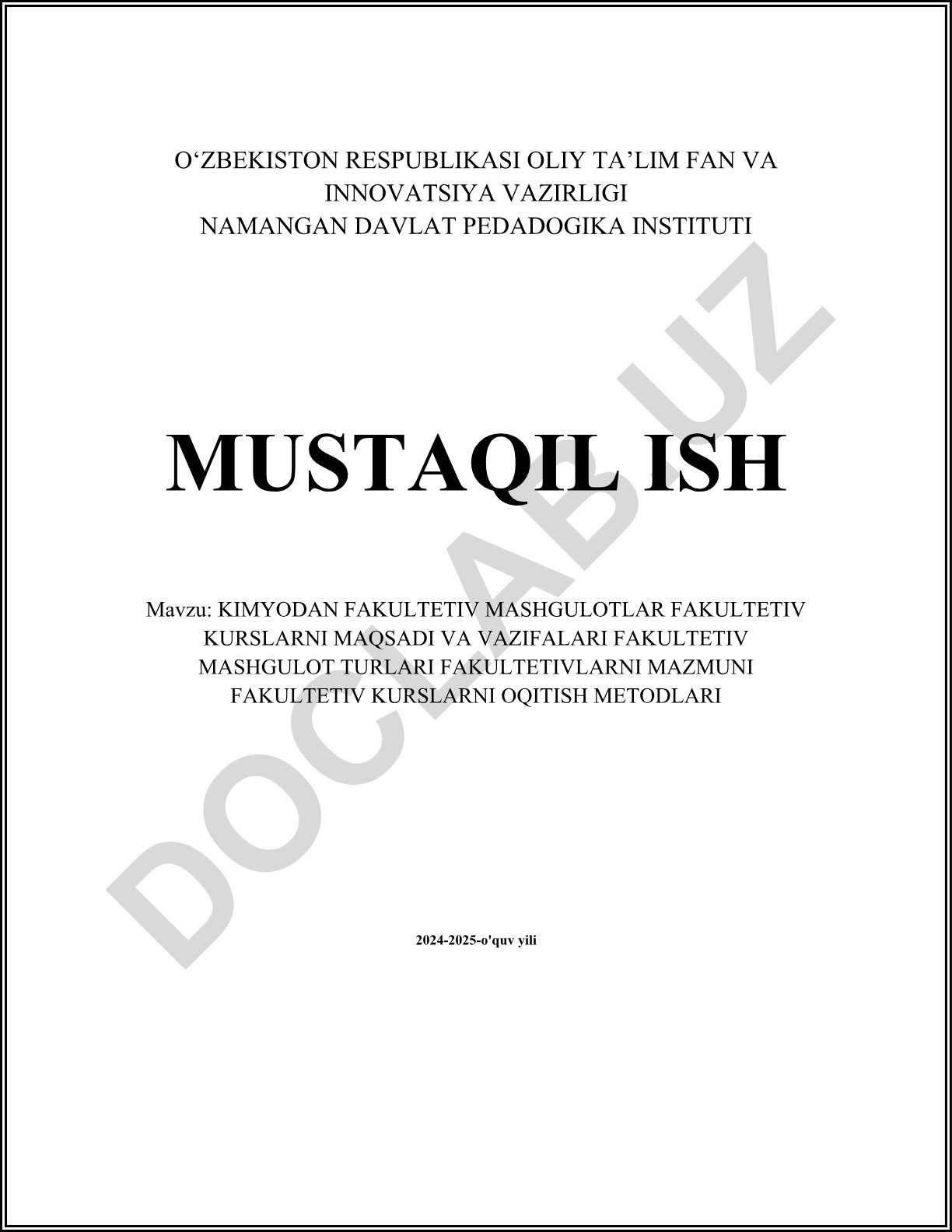 Kimyodan fakultativ mashg'ulotlarning maqsadi va vazifalari