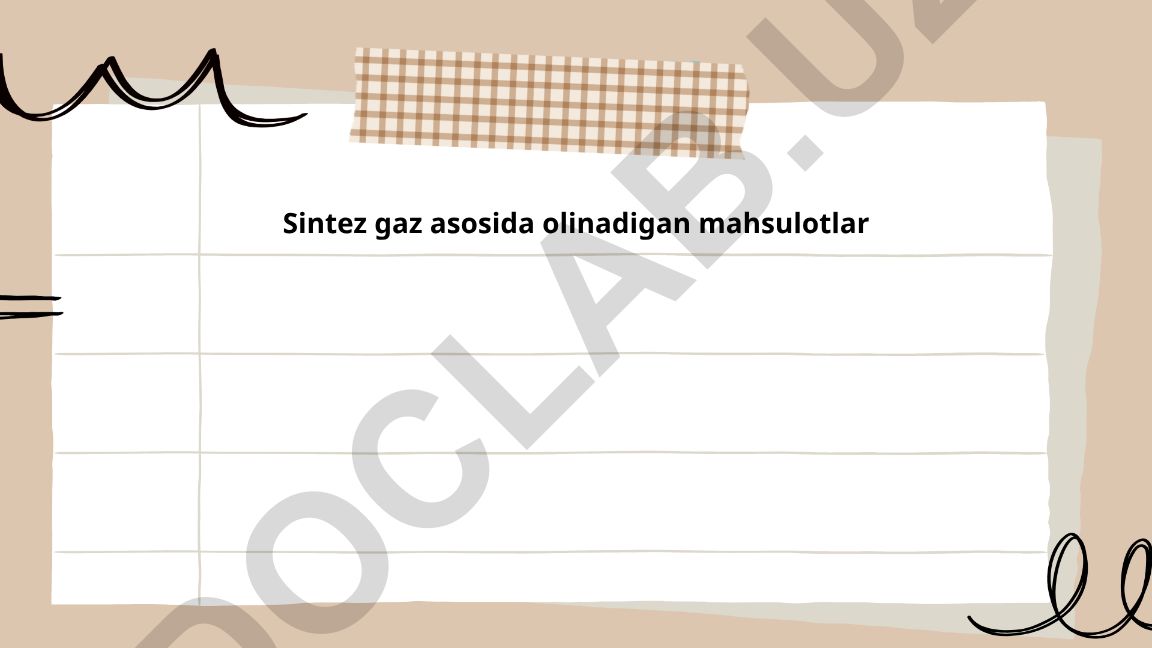 Sintez gaz asosida olinadigan mahsulotlar