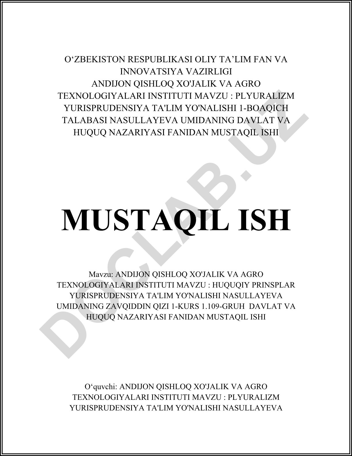 Plyuralizm va huquqiy prinsiplar yurisprudensiya ta'lim yo'nalishi