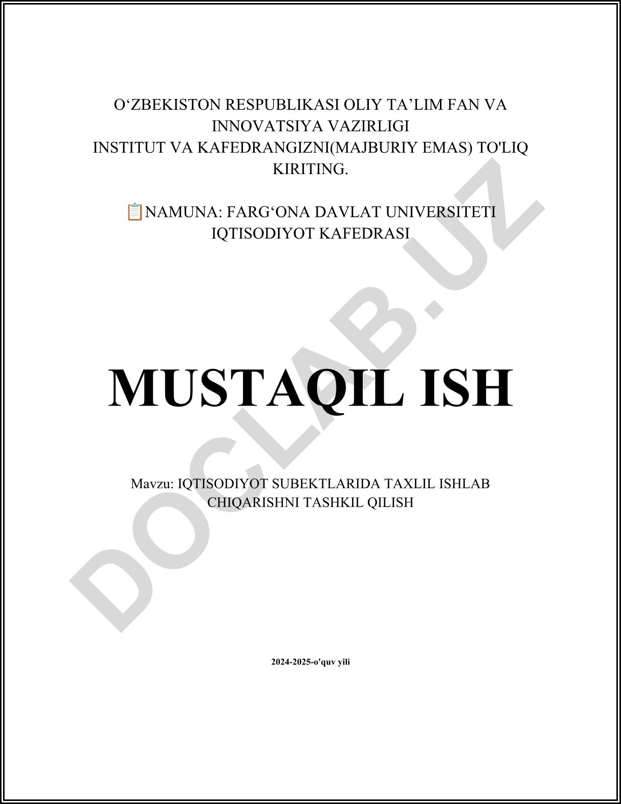 Iqtisodiyot subyektlarida tahlil ishlab chiqarishni tashkil qilish