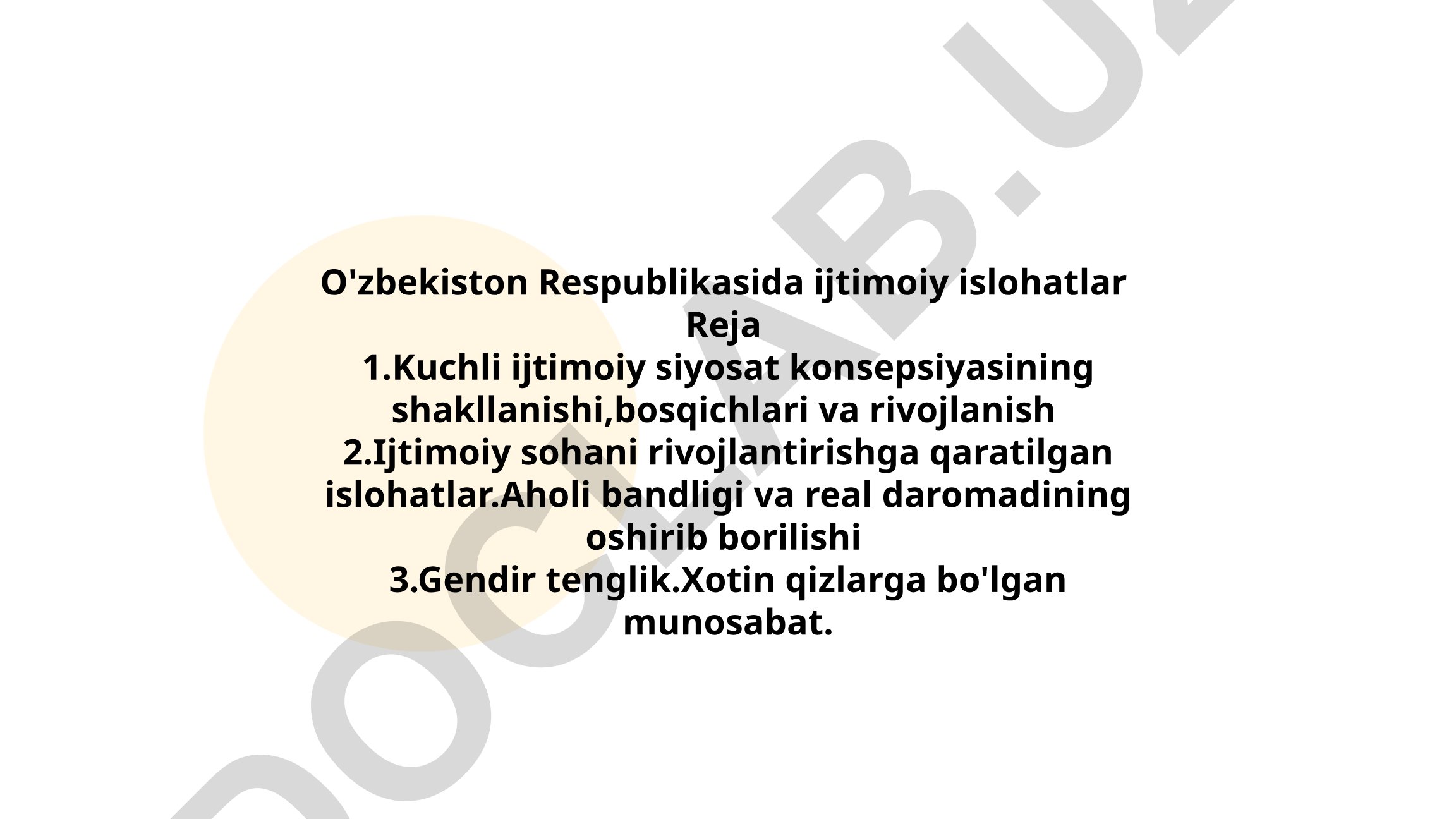 O'zbekiston Respublikasida ijtimoiy islohatlar rejasi