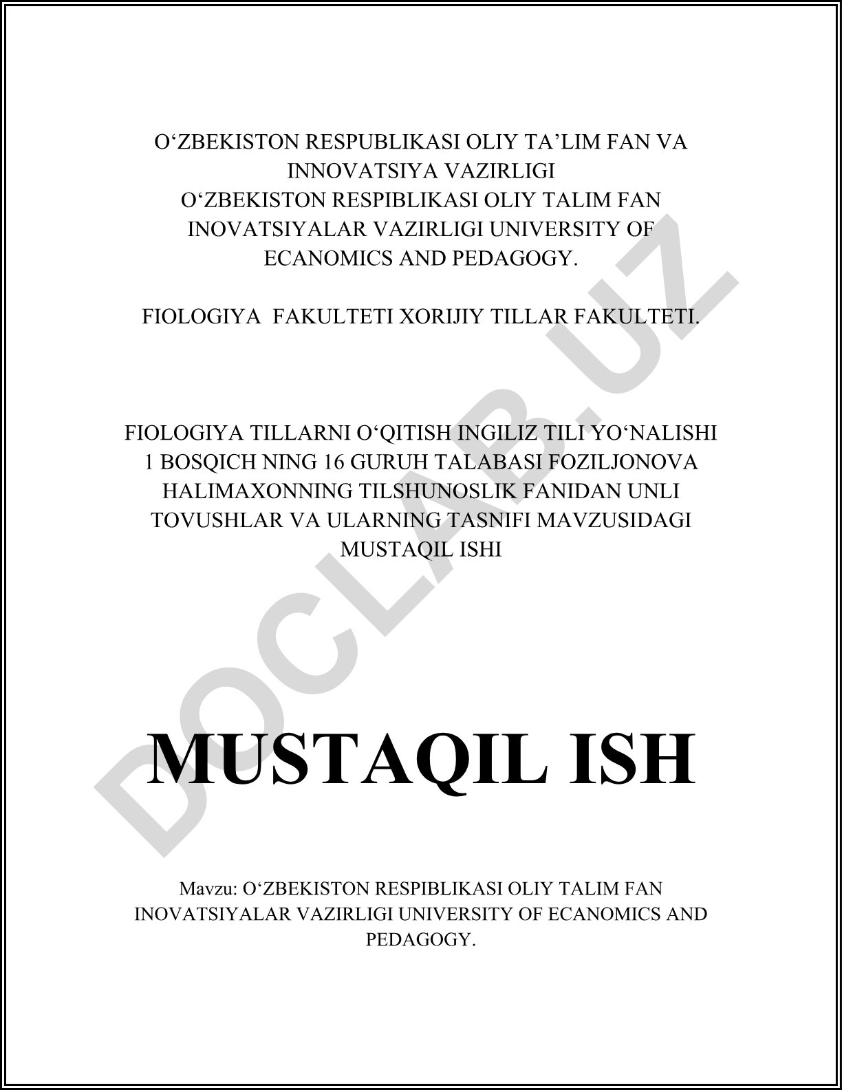 Unli tovushlar va ularning tasnifi