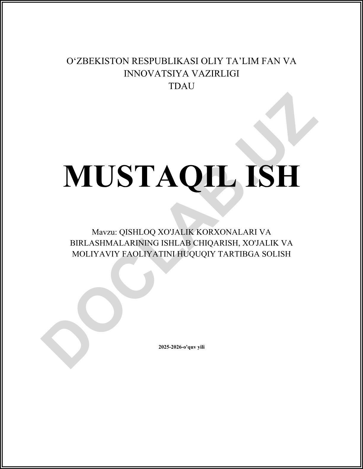 Qishloq xo'jalik korxonalari va birlashmalarining ishlab chiqarish, xo'jalik va moliyaviy faoliyatini huquqiy tartibga solish