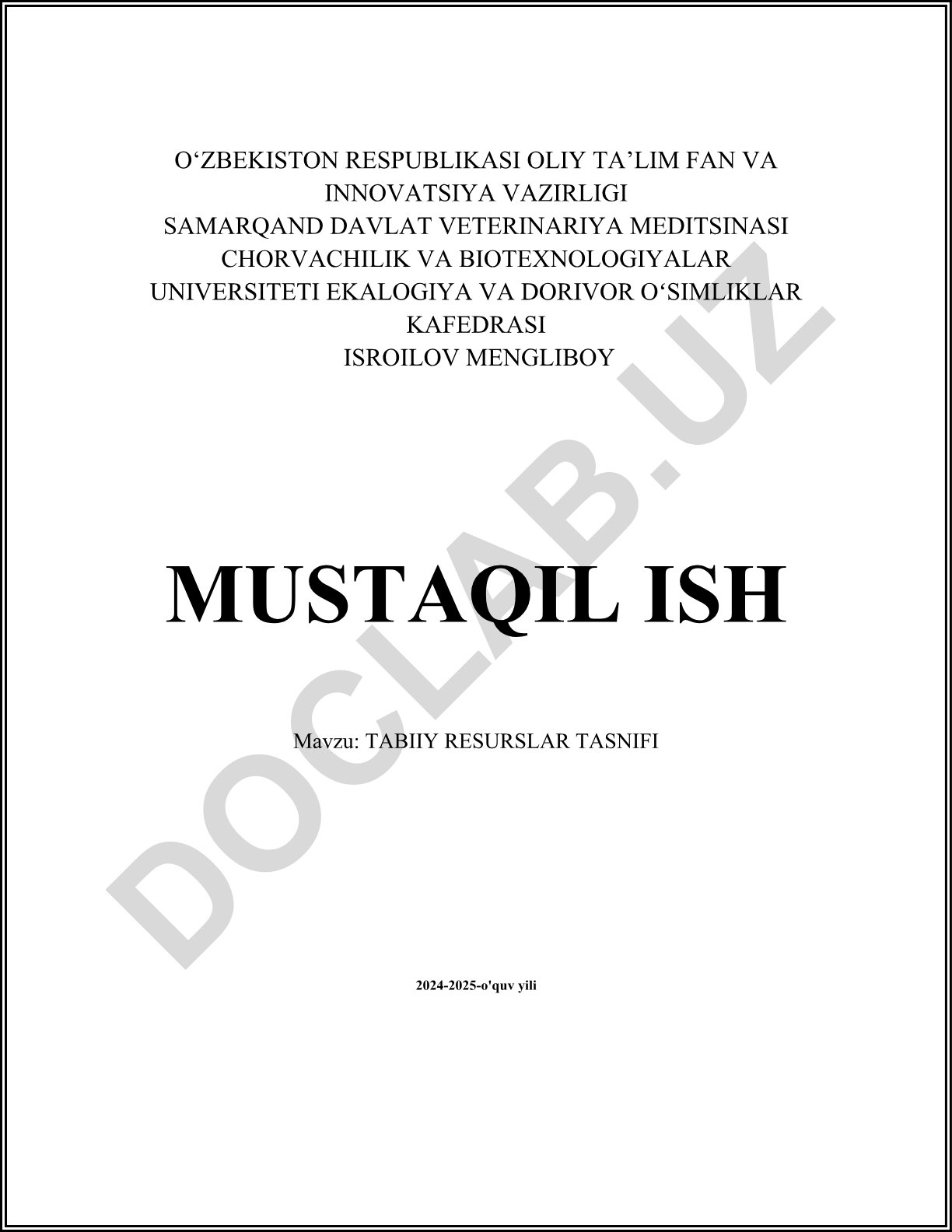 Tabiiy resurslar tasnifi