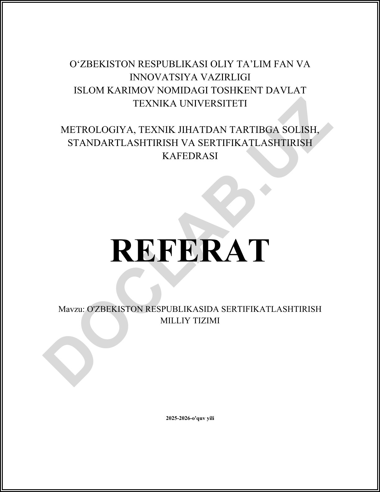 O'zbekiston Respublikasida sertifikatlashtirish milliy tizimi