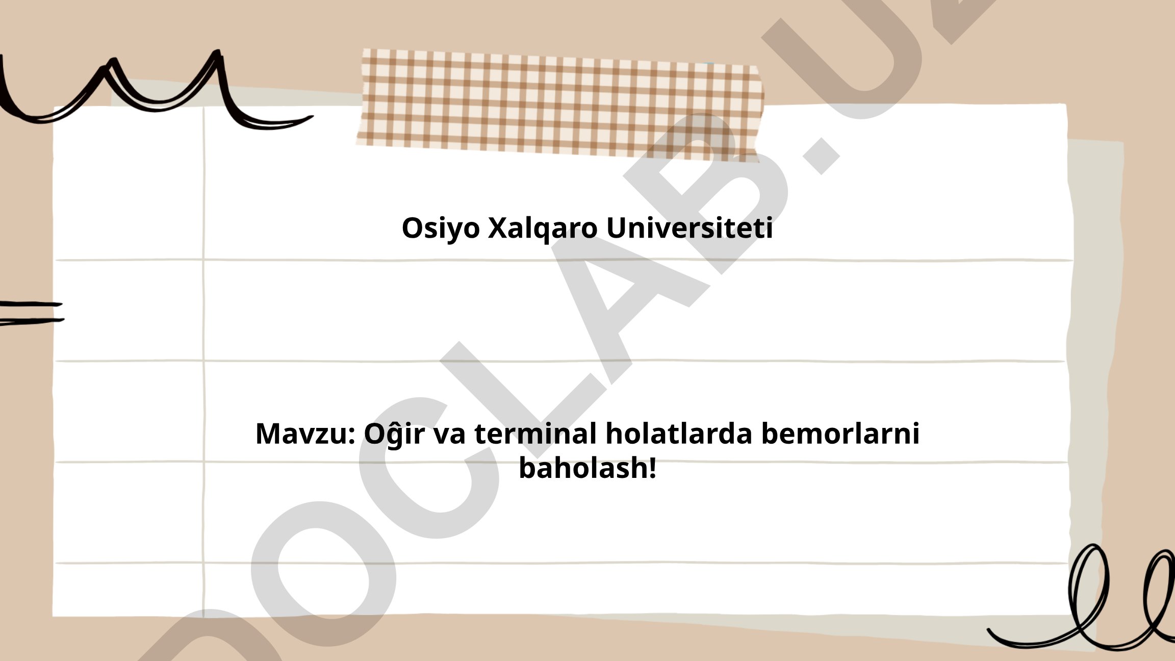Og'ir va terminal holatlarda bemorlarni baholash