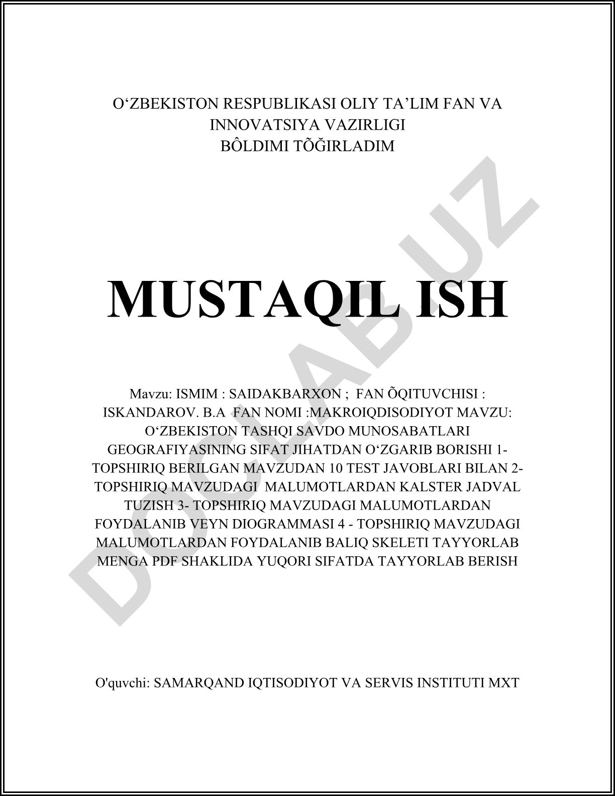 O‘zbekiston tashqi savdo munosabatlari geografiyasining sifat jihatdan o‘zgarib borishi