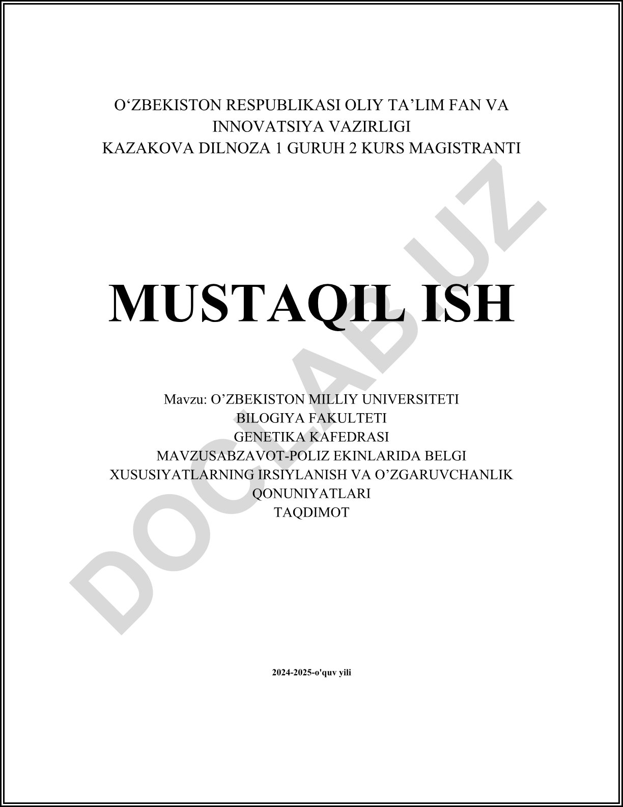 Sabzavot-poliz ekinlarida belgi xususiyatlarning irsiylanish va o'zgaruvchanlik qonuniyatlari