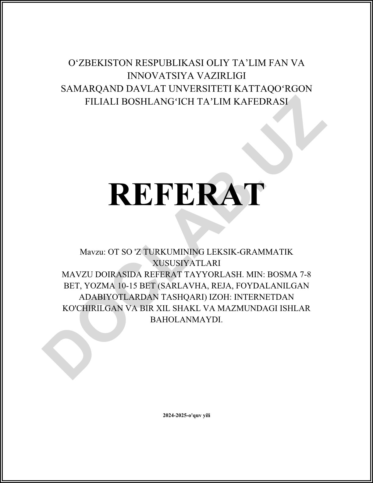 Ot so'z turkumining leksik-grammatik xususiyatlari