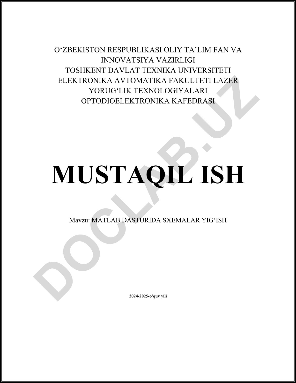 MATLAB dasturida sxemalar yig'ish