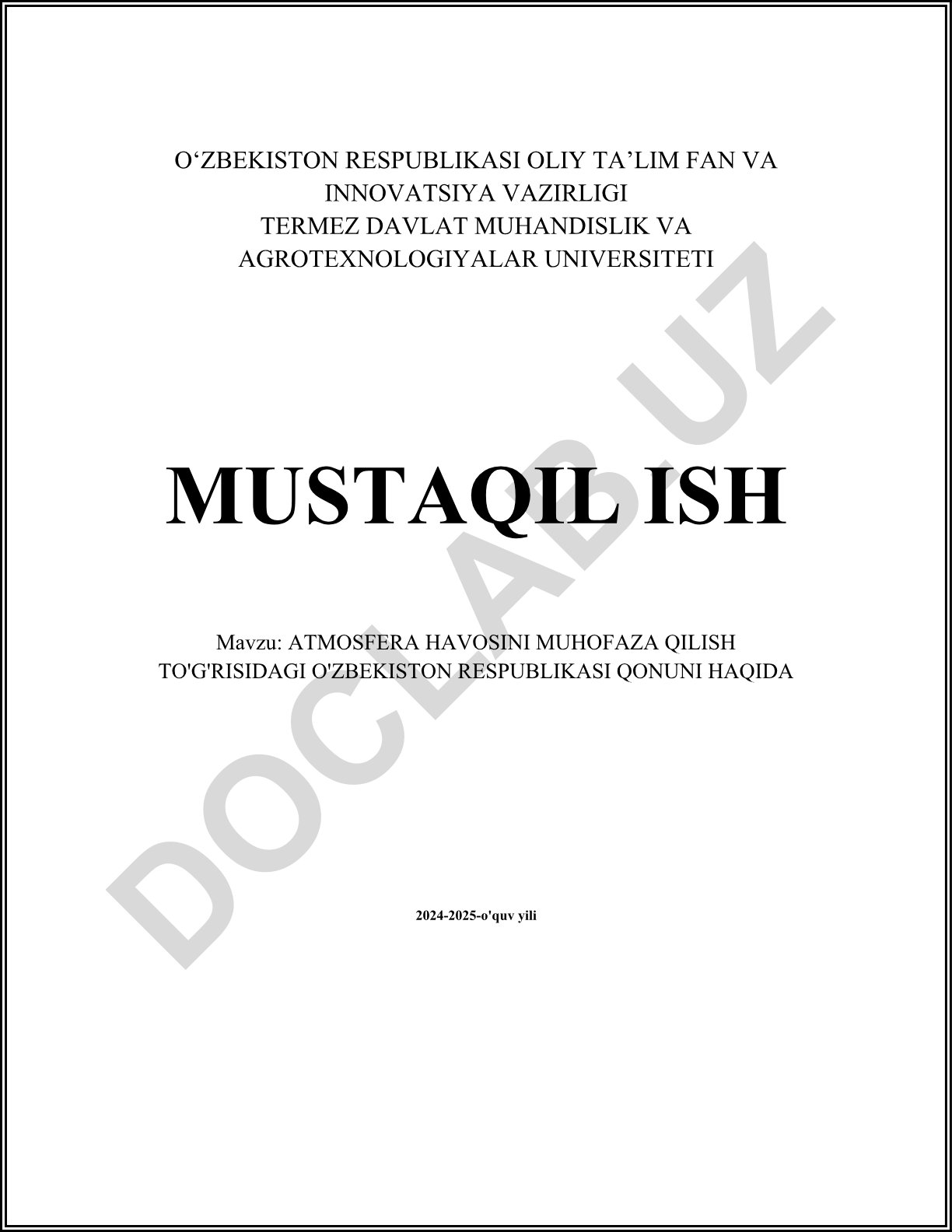 Atmosfera havosi muhofazasi to'g'risidagi O'zbekiston Respublikasi qonuni