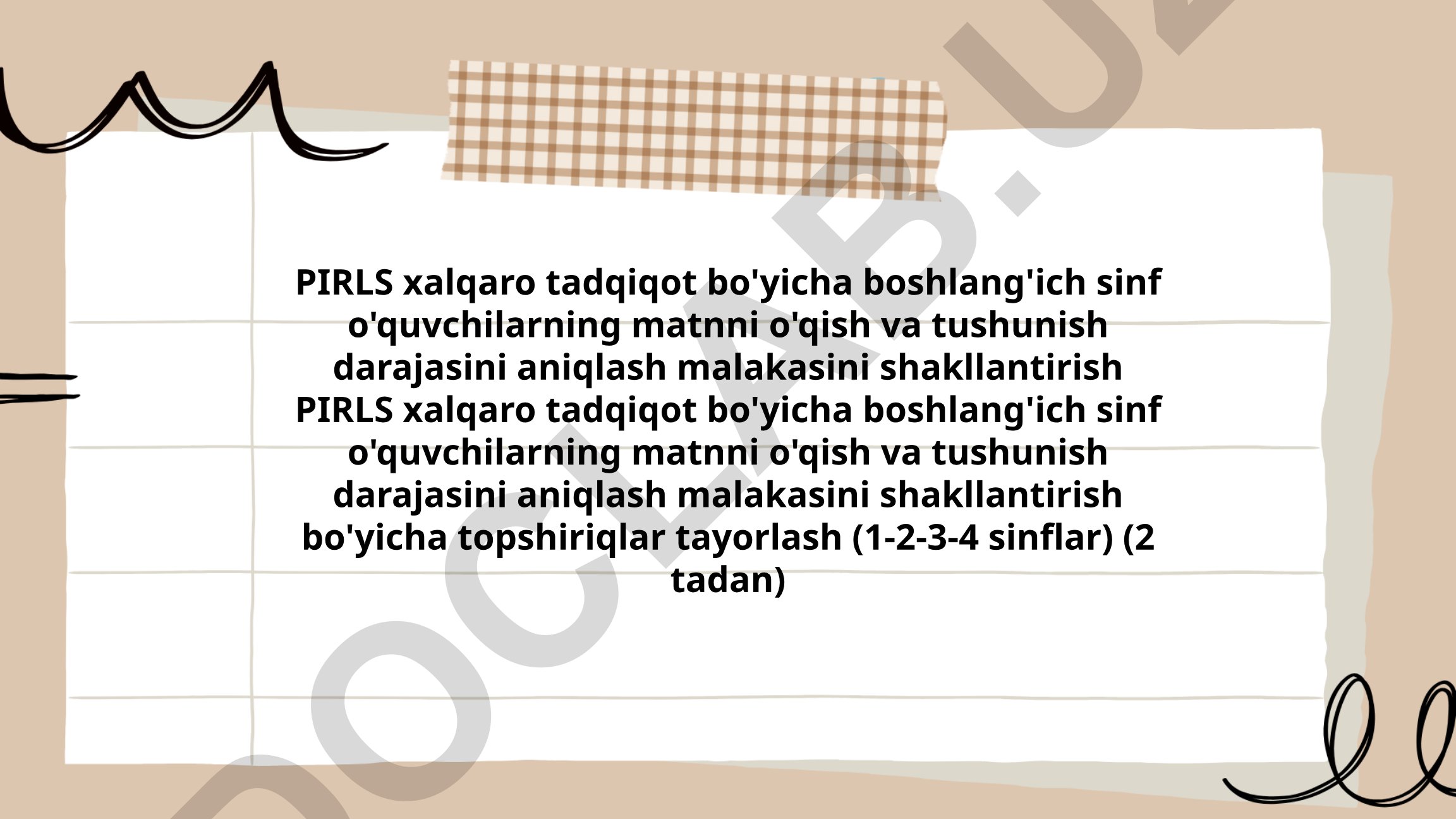 PIRLS xalqaro tadqiqoti bo'yicha boshlang'ich sinf o'quvchilari uchun topshiriqlar