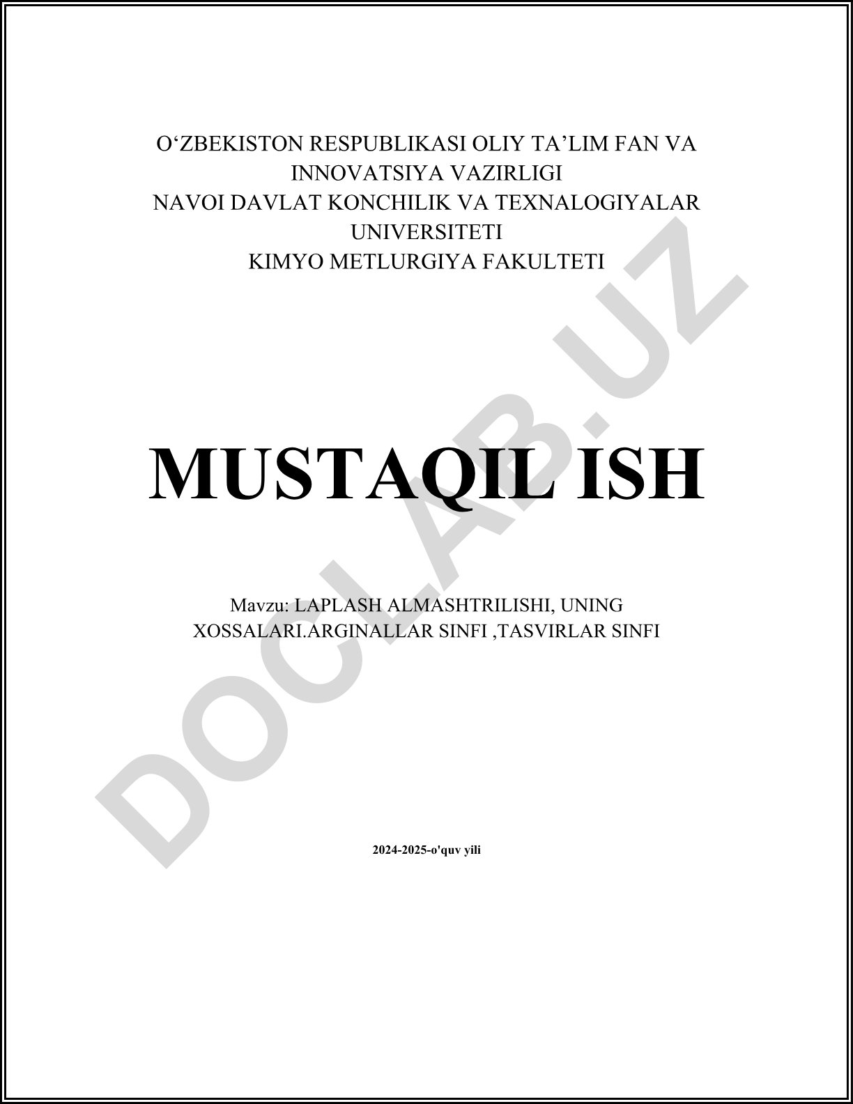 Laplash almashtirilishi, uning xossalari