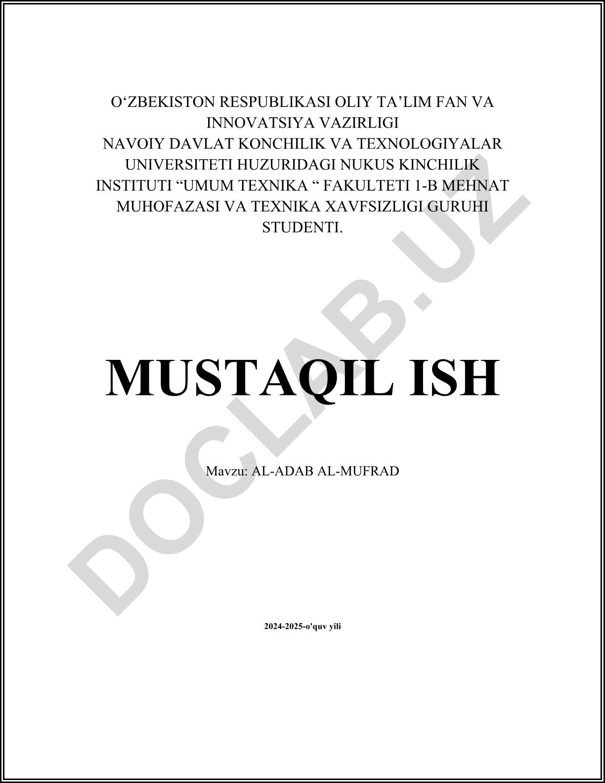 AL-ADAB AL-MUFRAD