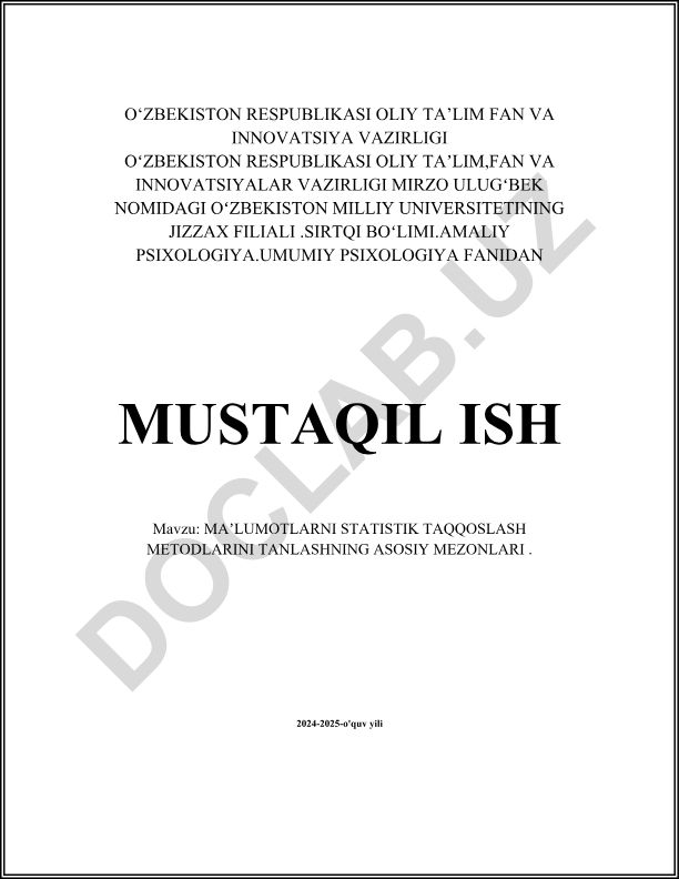 Ma'lumotlarni statistik taqqoslash metodlarini tanlashning asosiy mezonlari
