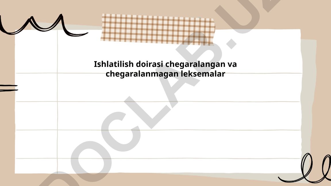 Ishlatilish doirasi chegaralangan va chegaralanmagan leksemalar