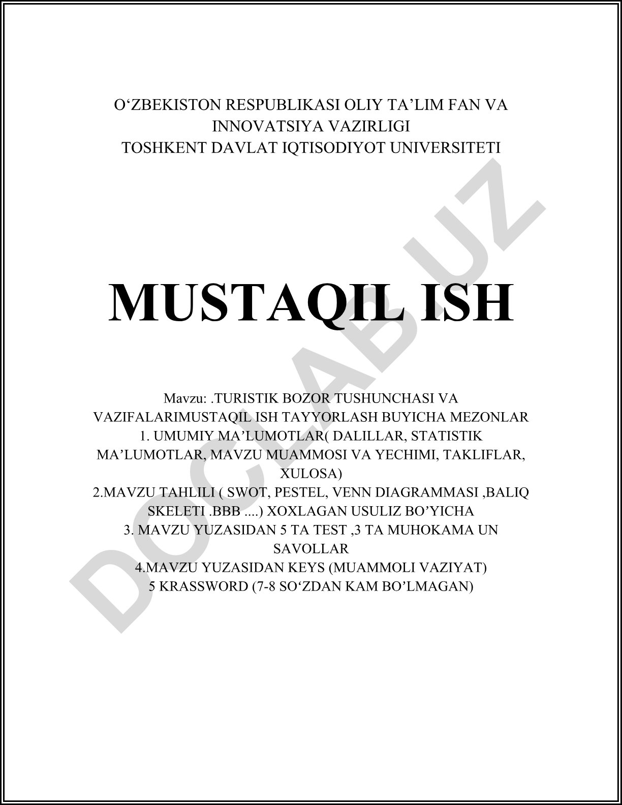 Turistik bozor tushunchasi va vazifalari