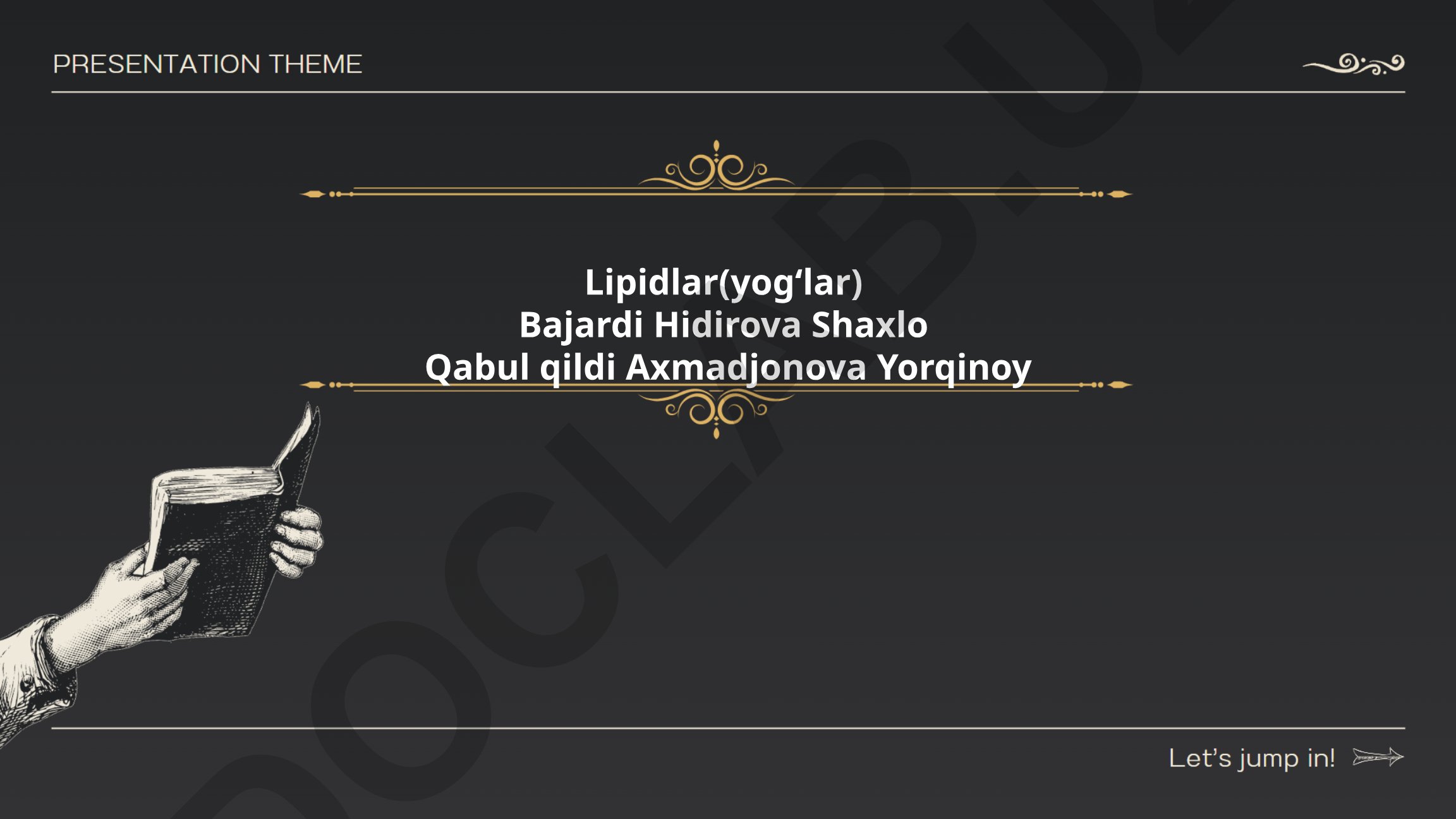 Lipidlar (yogʻlar) biologik roli va kimyoviy tuzilishi