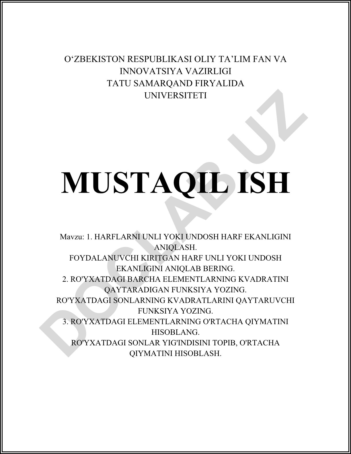 Unli va undosh harflarni aniqlash, kvadrat va o'rtacha qiymat hisoblash