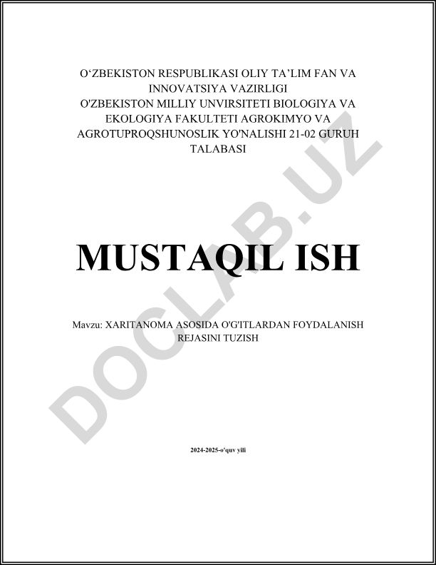 Xaritanoma asosida o'g'itlardan foydalanish rejasini tuzish
