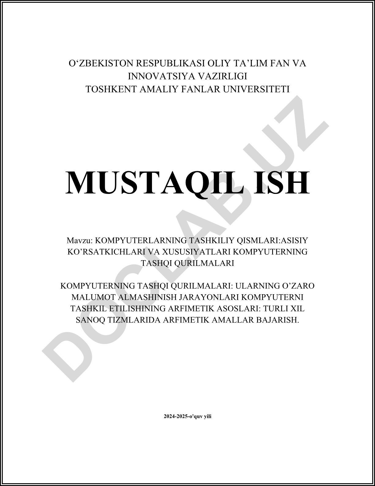 Kompyuterlarning tashkiliy qismlari: asosiy ko'rsatkichlari va xususiyatlari