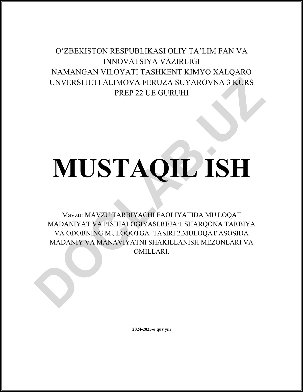 Tarbiyachi faoliyatida mu'loqat madaniyati va psixologiyasi