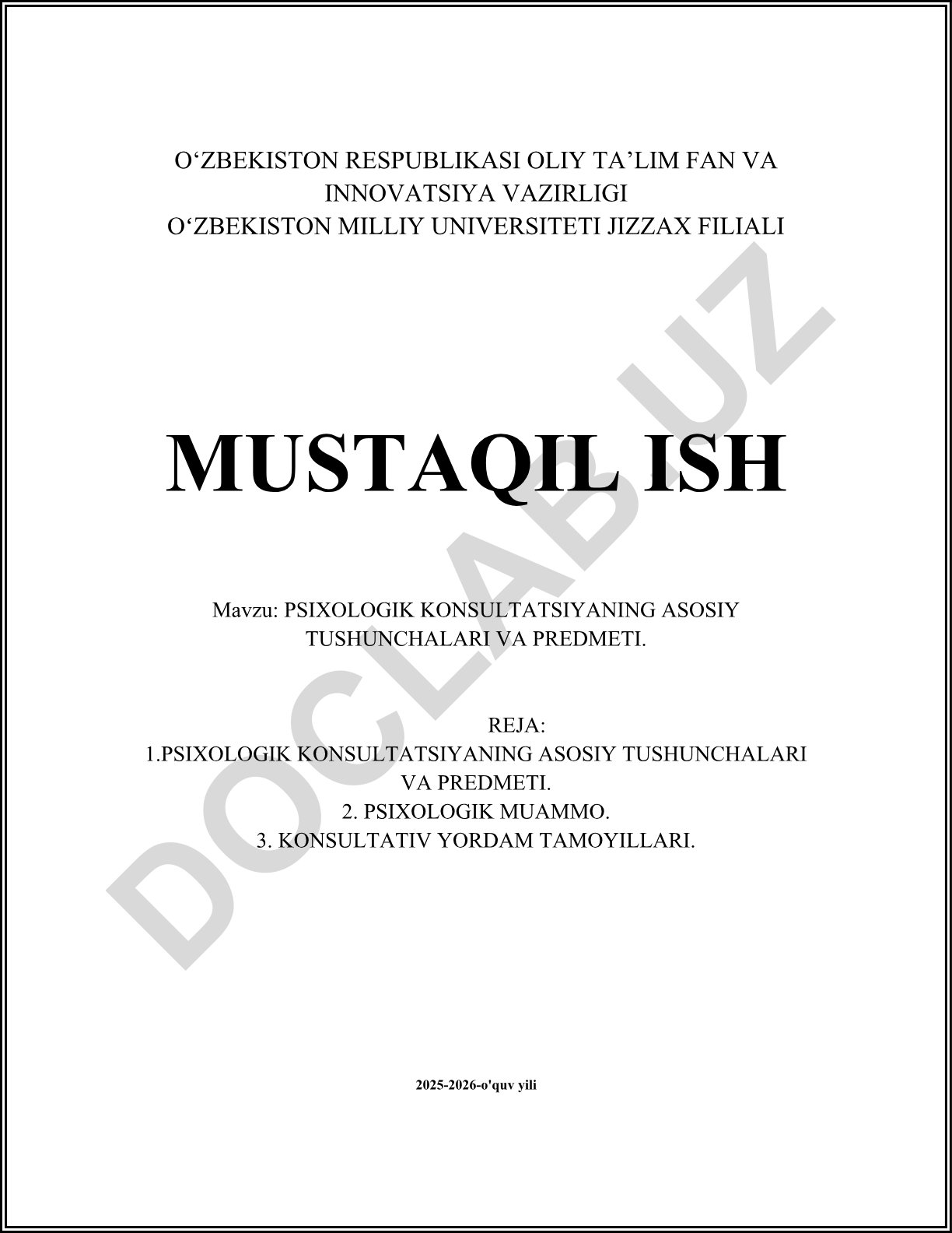Psixologik konsultatsiyaning asosiy tushunchalari va predmeti