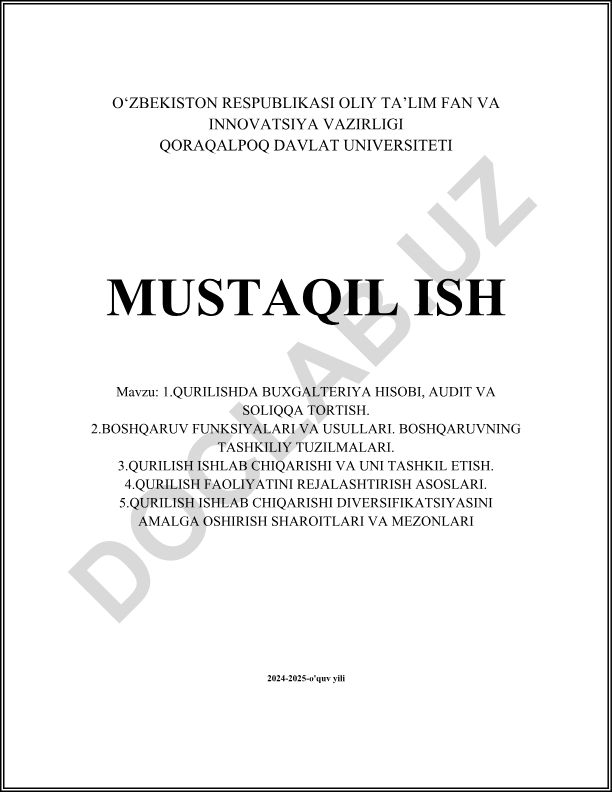 Qurilishda buxgalteriya hisobi, audit va soliqqa tortish
