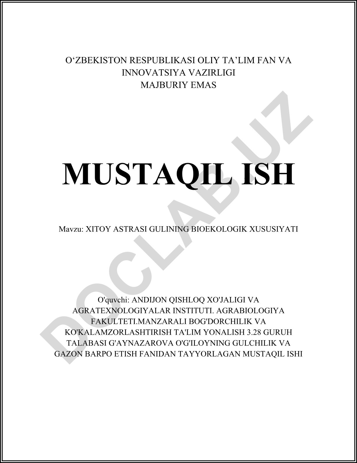 Xitoy astrasi gulining bioekologik xususiyati