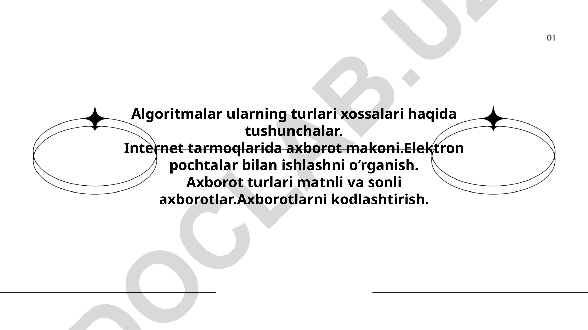 Algoritmlar tushunchasi, turlari va xossalari