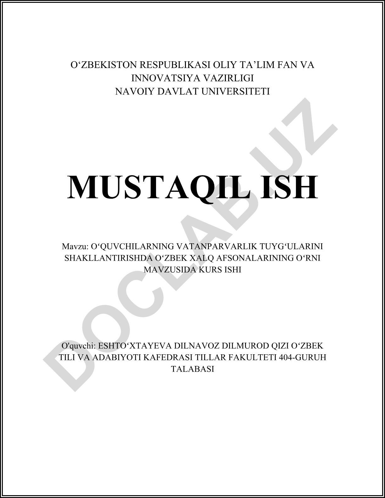 Oʻquvchilarning vatanparvarlik tuygʻularini shakllantirishda oʻzbek xalq afsonalarining oʻrni