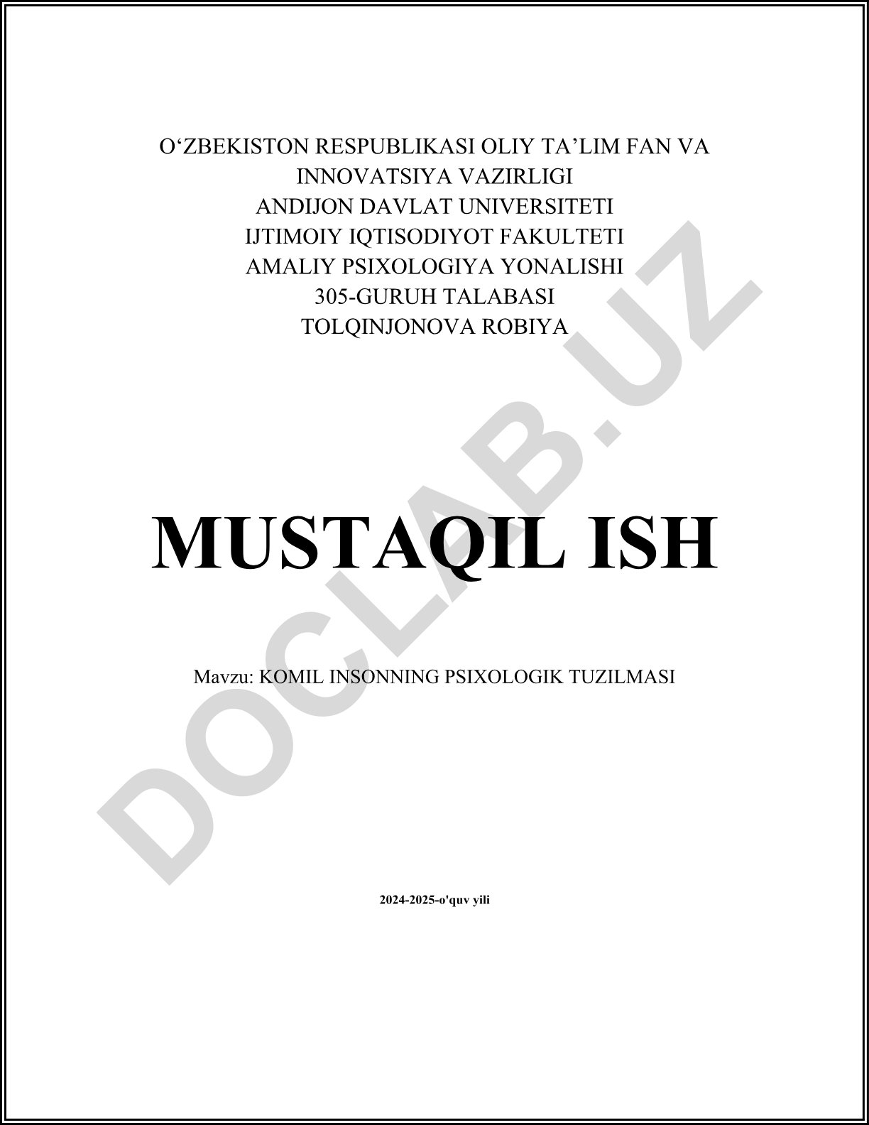 Komil insonning psixologik tuzilmasi