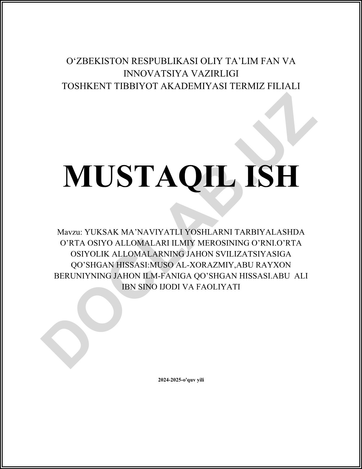 Yuksak ma'naviyatli yoshlarni tarbiyalashda O'rta Osiyo allomalari ilmiy merosining o'rni