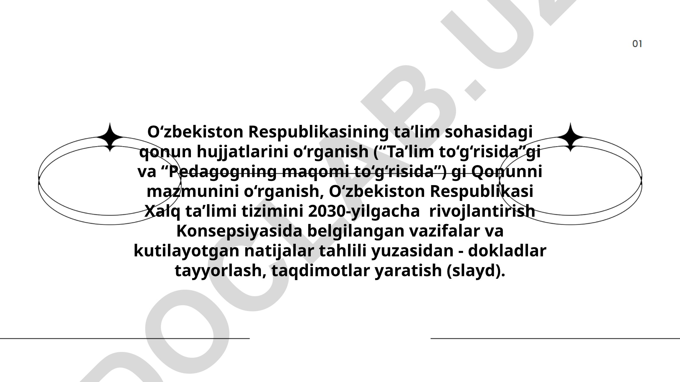 O‘zbekiston Respublikasining ta’lim sohasidagi qonun hujjatlari va 2030-yilgacha rivojlantirish Konsepsiyasi