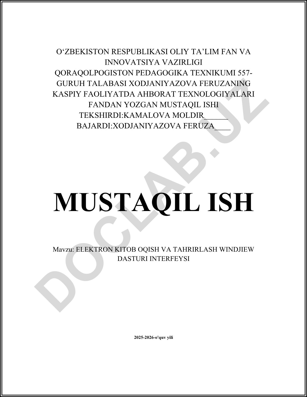 Windjiew dasturi interfeysi va elektron kitob o'qish-tahrirlash