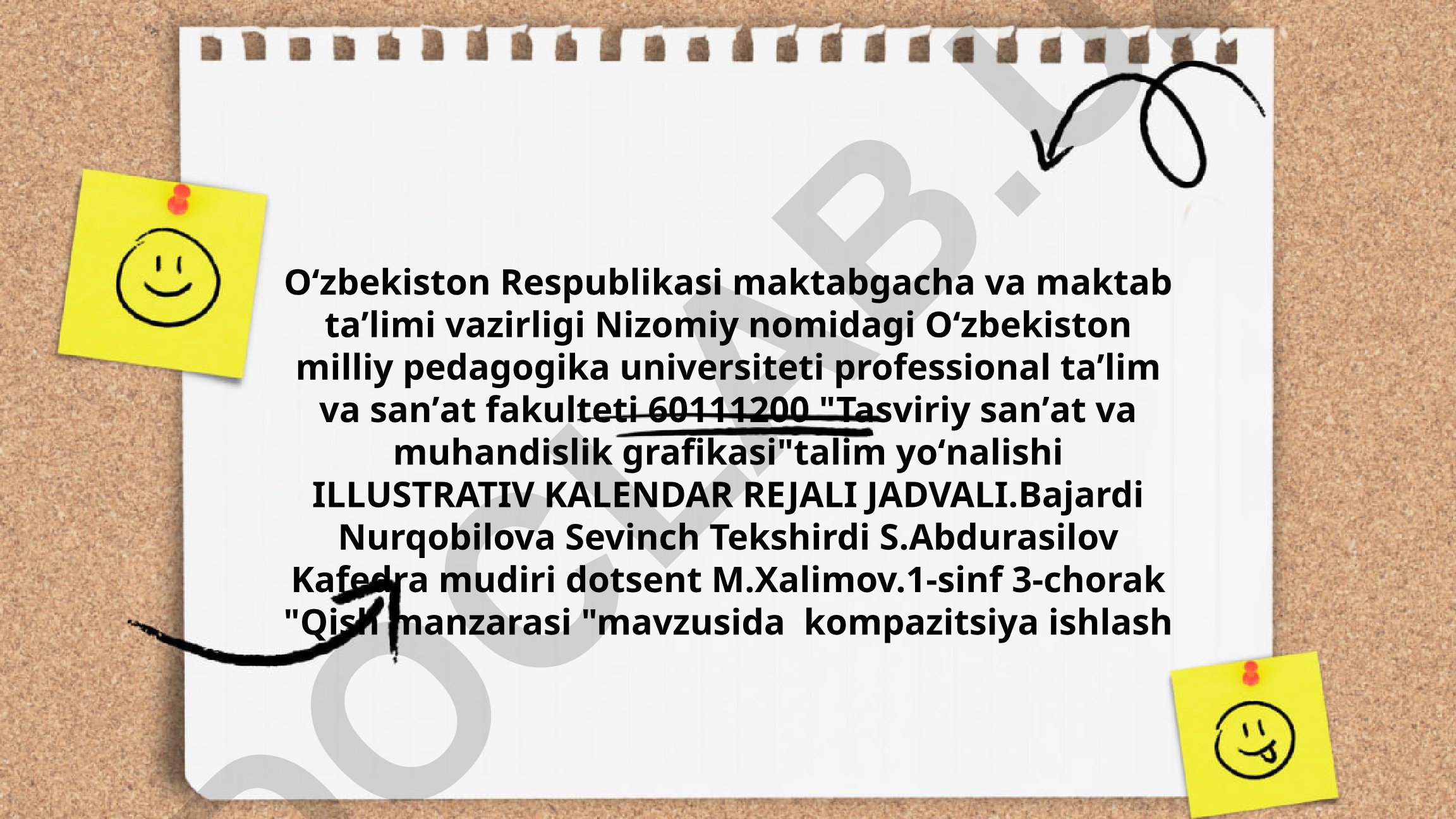 1-sinf 3-chorak "Qish manzarasi" mavzusida kompozitsiya ishlash