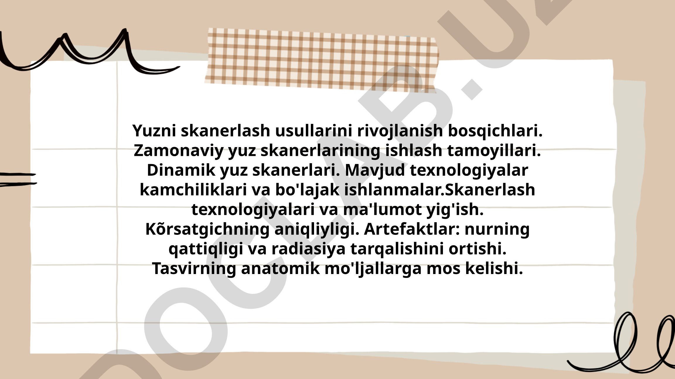 Yuzni skanerlash usullari va texnologiyalari