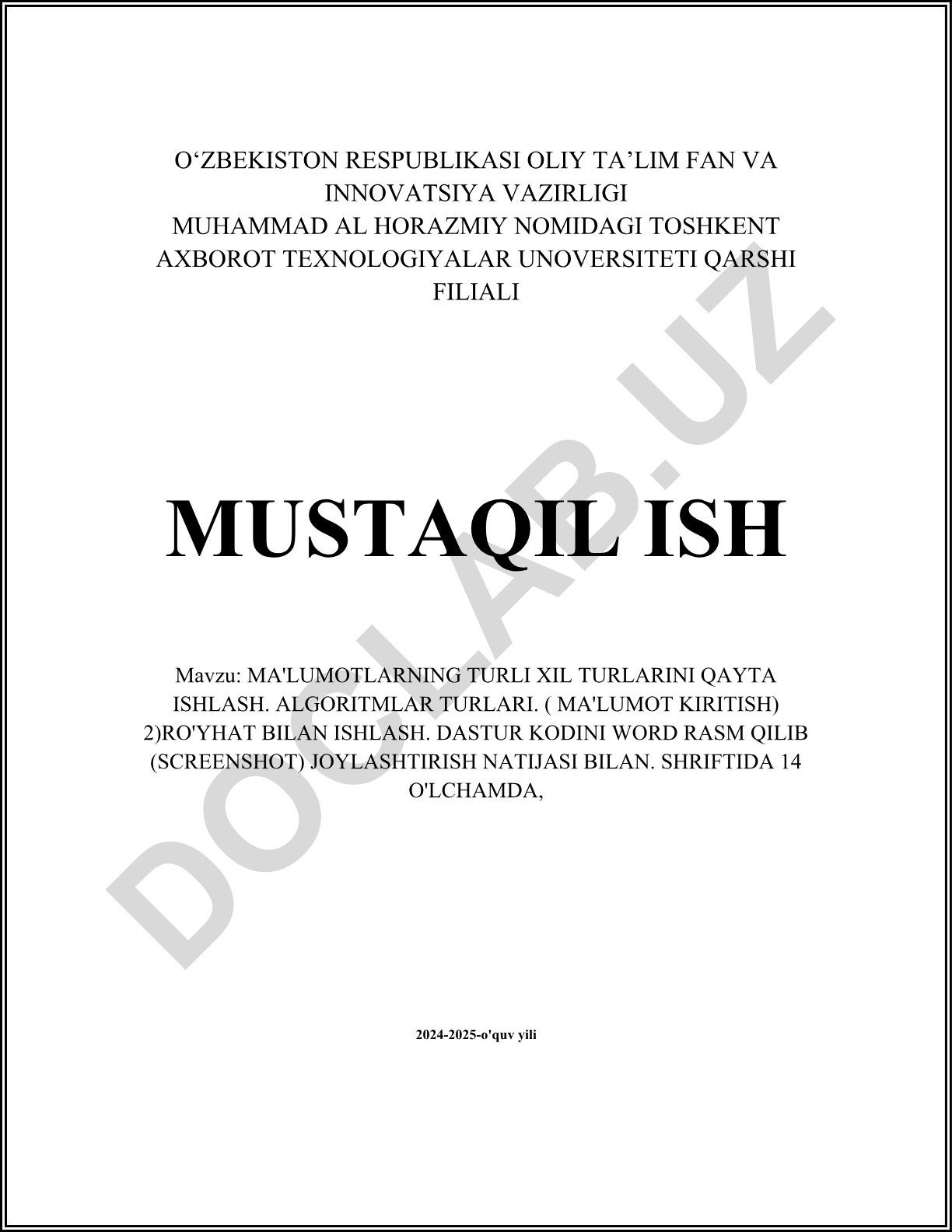 Ma'lumotlarning turli xil turlarini qayta ishlash. Algoritmlar turlari