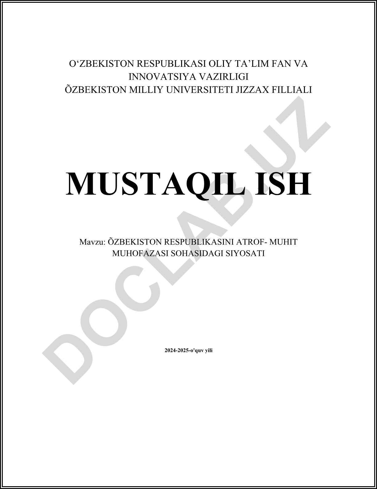 O'zbekiston Respublikasini atrof-muhit muhofazasi sohasidagi siyosati