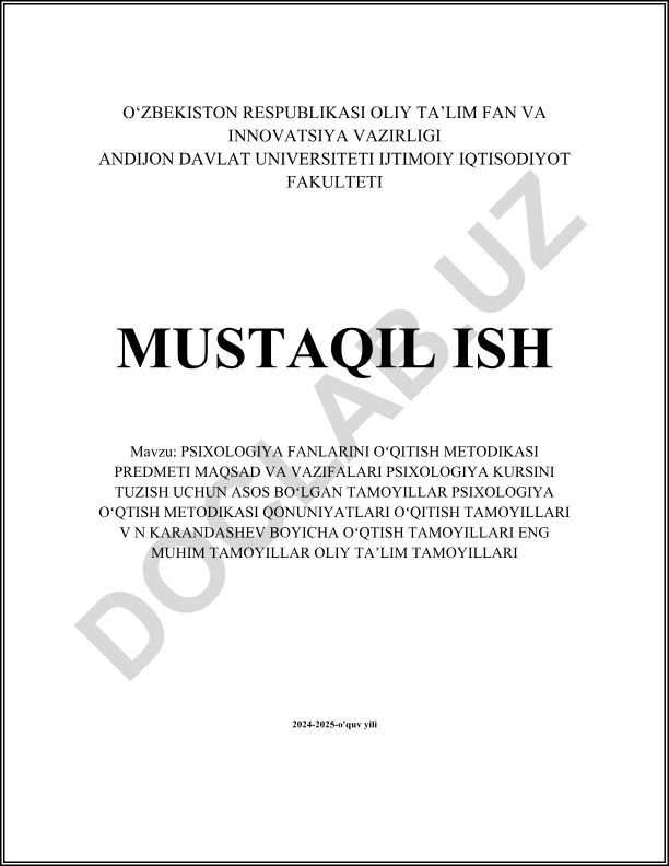 Psixologiya fanlarini o'qitish metodikasi predmeti maqsad va vazifalari