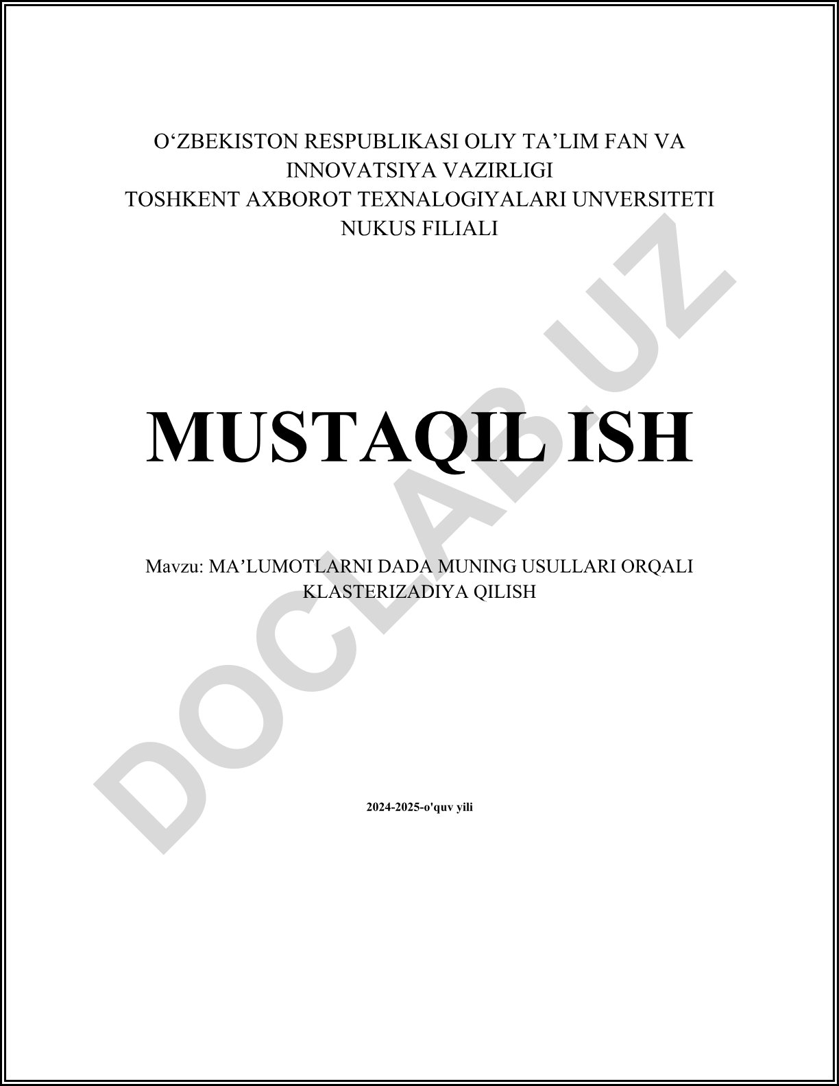 Ma'lumotlarni DADA muning usullari orqali klasterizadiya qilish