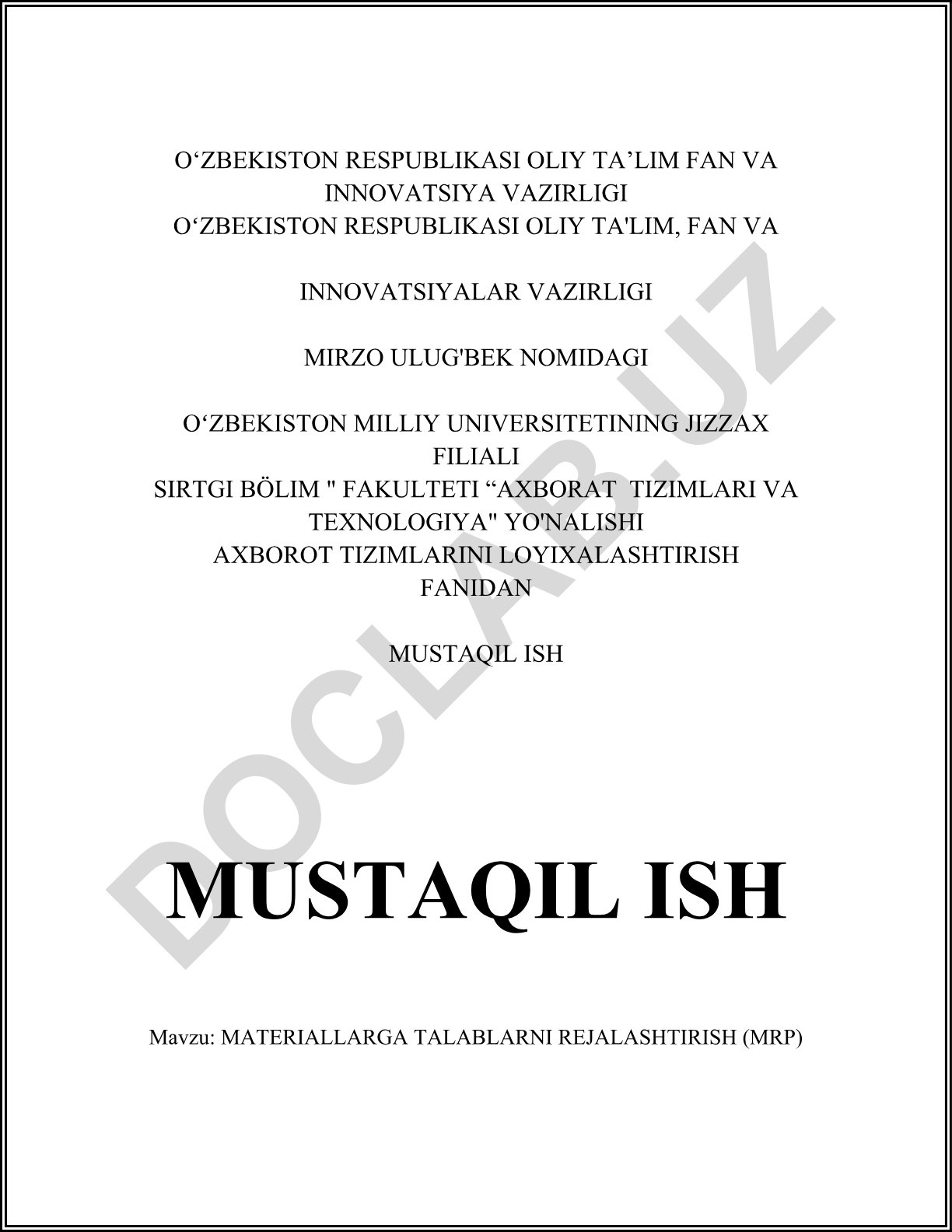 Materiallarga talablarni rejalashtirish (MRP)
