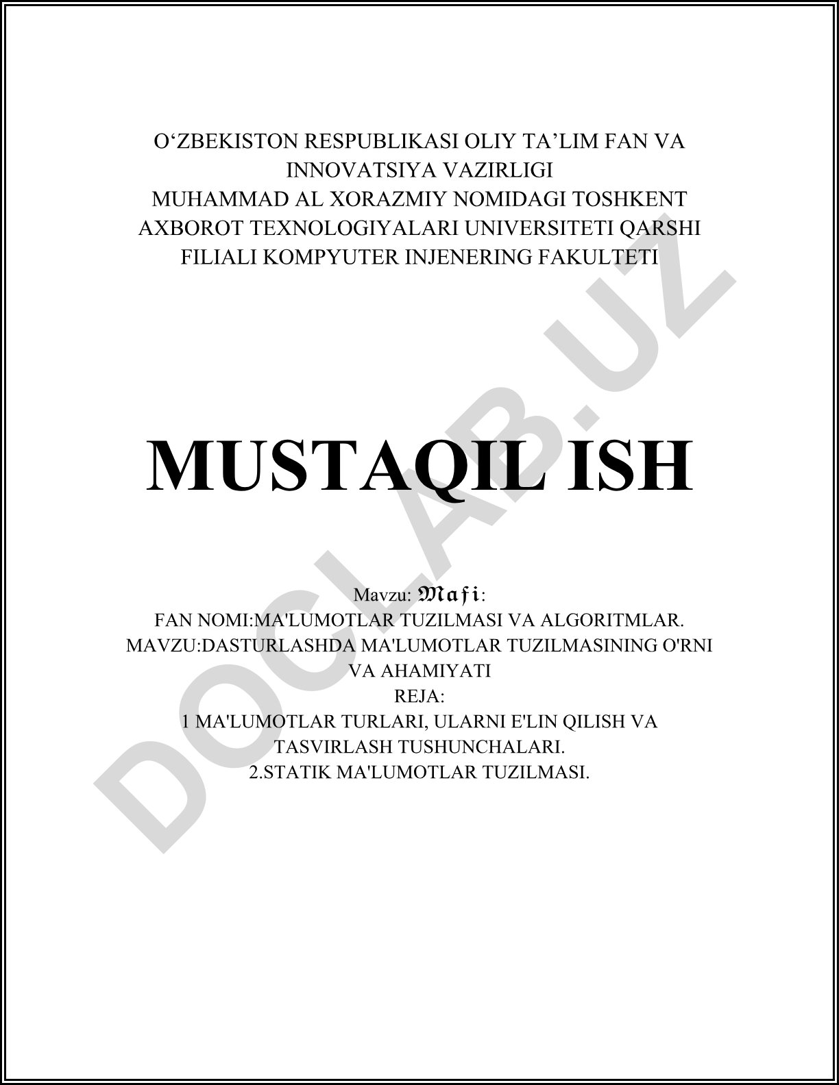 Dasturlashda ma'lumotlar tuzilmasining o'rni va ahamiyati