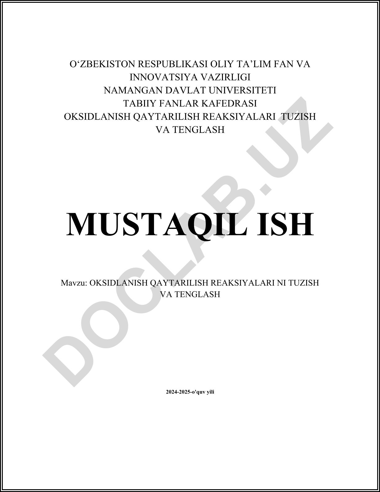 Oksidlanish qaytarilish reaktsiyalarini tuzish va tenglash