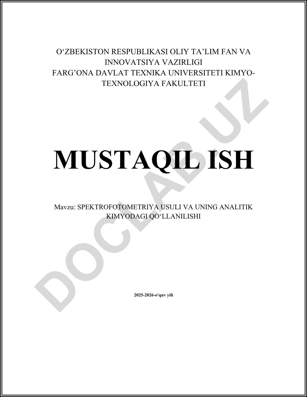 Spektrofotometriya usuli va uning analitik kimyodagi qo‘llanilishi