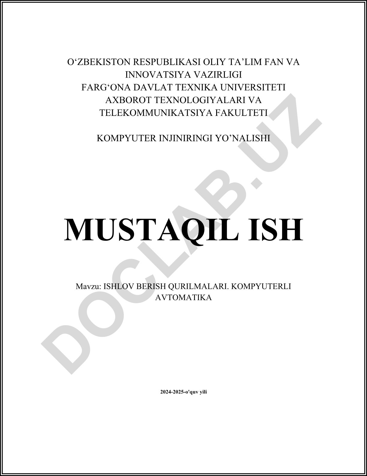 Ishlov berish qurilmalari. Kompyuterli avtomatika
