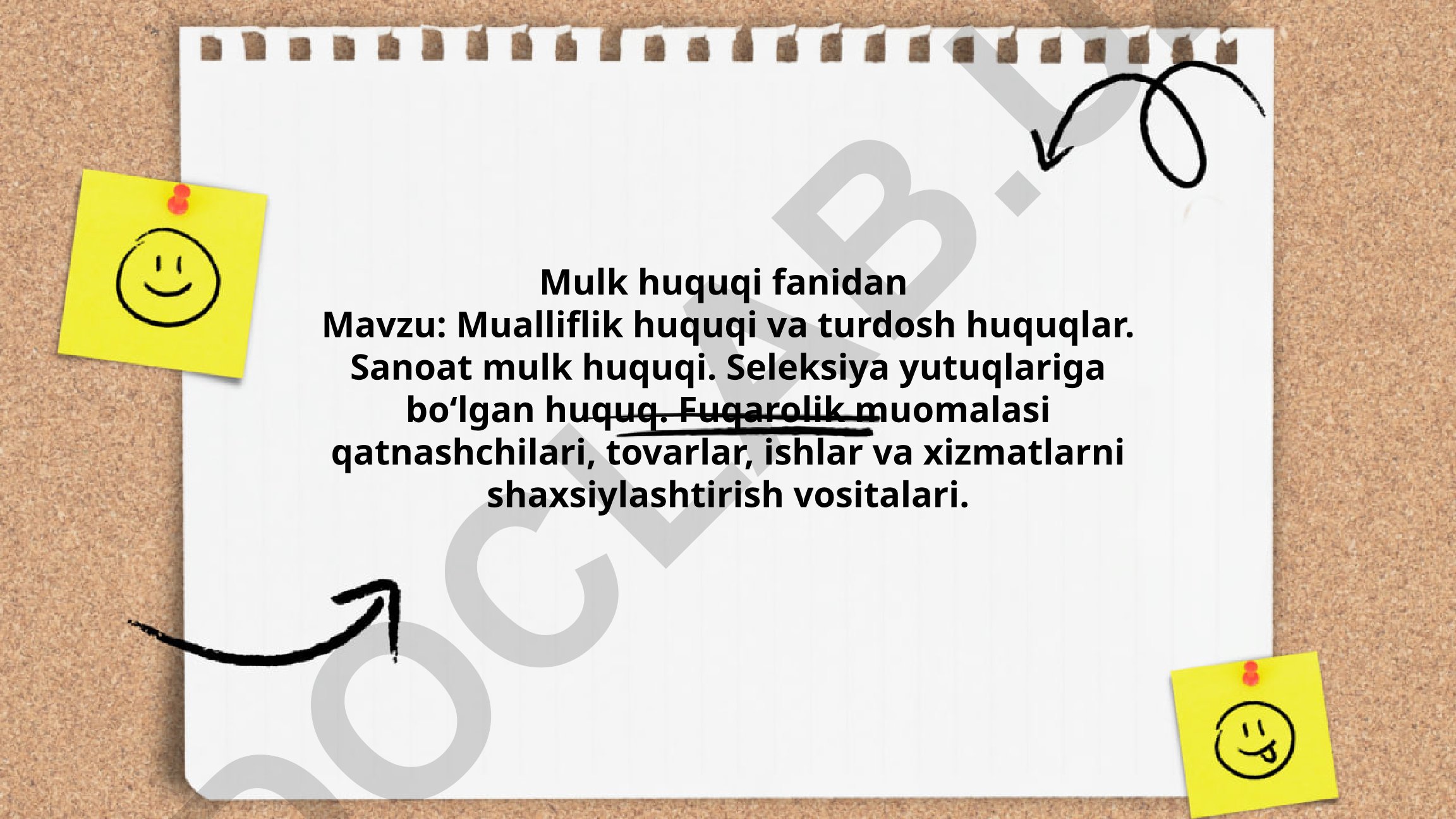 Mualliflik huquqi va turdosh huquqlar. Sanoat mulk huquqi. Seleksiya yutuqlariga bo‘lgan huquq
