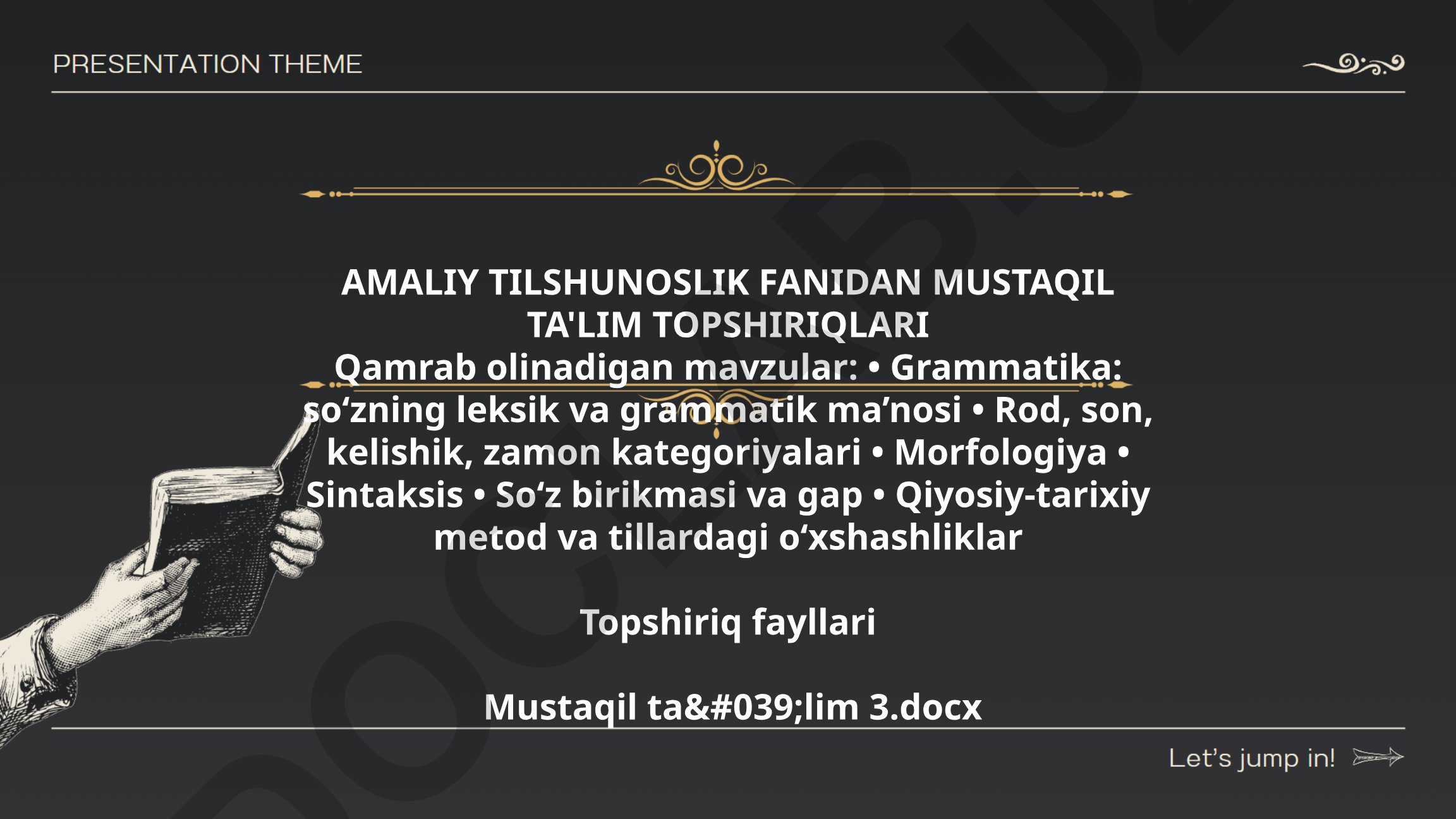 Amaliy tilshunoslik fanidan mustaqil ta'lim topshiriqlari